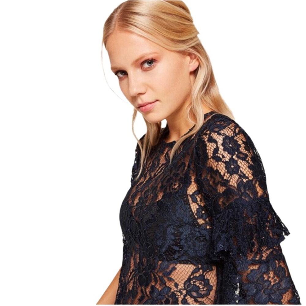 Reformation Marie Sheer Lace Ruffle Sleeve Crewneck Blue Size Small NWT - Picture 3 of 6